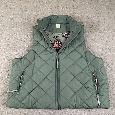 Vera Bradley Vest Womens 3XL Green Puffer Quilted Fleece Floral Lined Full Zip • $26.24