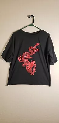 ZAFUL Plus Size Chinese Dragon Print Longline Tee - Black Small 0056 • $8