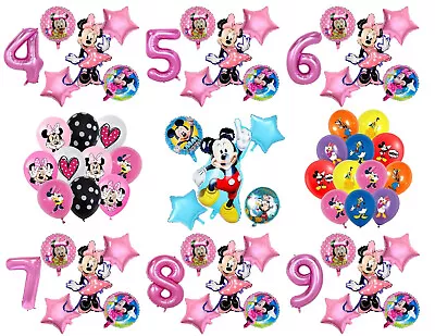 MickeyMouse Balloons Age 1-10 Foil Latex Set Kids Birthday Party Decoration-Pink • £3.99