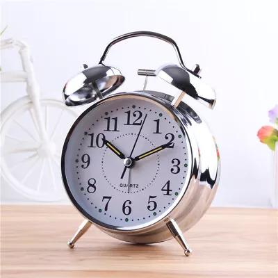 New Retro Loud Double Bell Mechanical Wound Alarm Clock With Night Light UK • £8.59