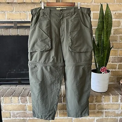 Cabelas Mens Green Nylon Cargo Convertible Outdoor Pants Size XL • $11.70