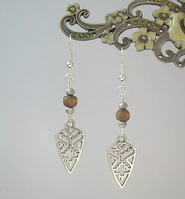£4.45 • Buy Tribal Charm Wood Bead Dangly S/P Earrings - Ethnic Native Boho