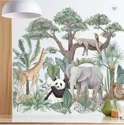 £14.95 • Buy Jungle Wall Sticker Animal Wall Decal Safari Animal Mural Green Leaf Wall Decal