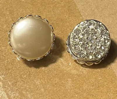 Sarah Coventry Vintage Reversable Clip On Earrings Rhinestone And Faux Pearl • $7.99