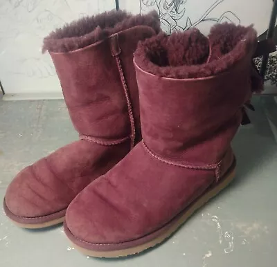 UGG Bailey Bow Purple Leather Insulated Snow Boots | Women 7 US | #1002954 • $50