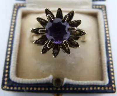 9ct Gold Ring Amethyst Solitaire  UK Size N - Purple Stone - Bold Design - 4.8g • £124.97