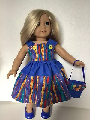 Blue/Multi Cotton Dress And Matching Bag  CLOTHES FOR 18'' AMERICAN GIRL DOLL • $7.99