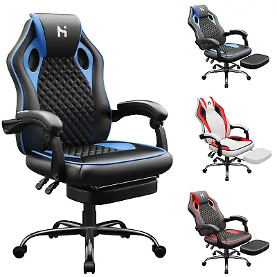 Gaming Chair Ergonomic Gamer Chair Computer Office Chair Adjustable Foot Rest • £74.95