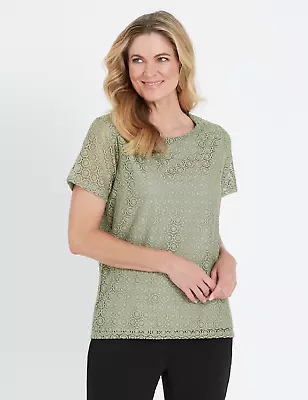 NONI B - Womens Tops -  Short Sleeve Floral Lace Top • $14.48