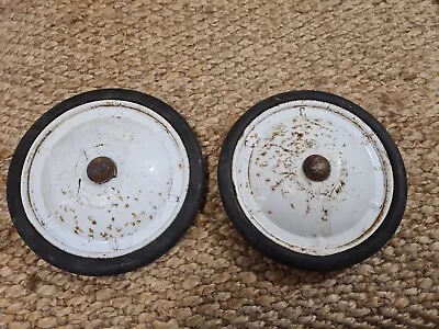 Vintage 2x White Metal Wheels 15cm For Cart Trolley Toy Parts • $35