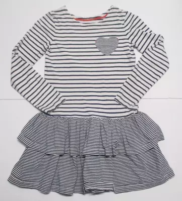 Girls Mini Boden Navy Blue Striped Heart Pocket Tier Dress Size 9 10 • $6.40