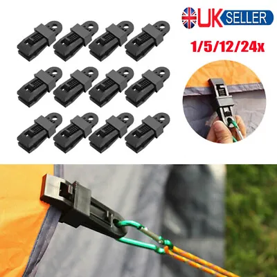 1-24Pcs Black Heavy Duty Tarp Clips Camping Tent Awning Clamps Tie Down Reusable • £13.99