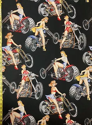 Hot Wheels Alexander Henry Cotton Fabric Horror Motorcycle Pin Up Girls Chopper • $13.99