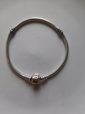Pandora 19cm Silver 925 ALE Rose Gold Clasp Moments Snake Charm Bracelet • £34.99