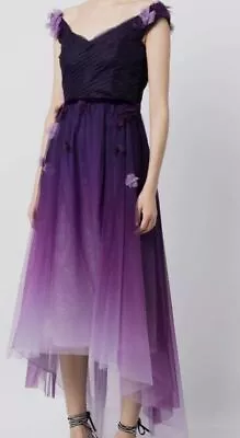 $795 Marchesa Notte Women's Purple Ombre Floral Off-Shoulder A-Line Dress Size 4 • $254.78