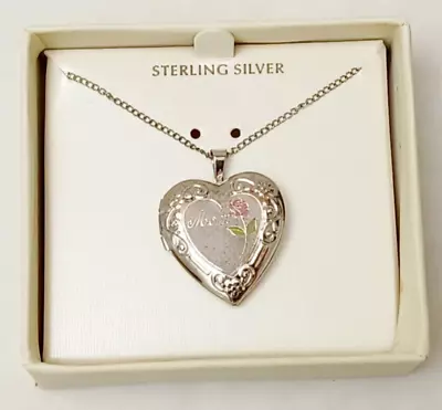 I Love You Mom Heart Locket Necklace In Sterling Silver With 18 Inch Chain • $99.99