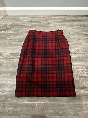 Pendleton Womens Plaid Pure Virgin Wool Red Skirt Size 10 Made In USA Vintage • $11.97