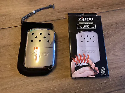 ZIPPO HAND WARMER POLISHED CHROME SAFE CATALYTIC BURNER NO FLAME 6 Or 12 HOURS • £23.95