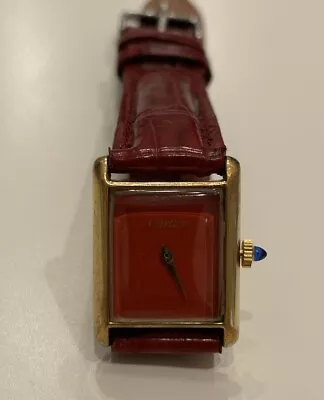 Must De Cartier Tank Burgundy Gold Watch Pre-Owned Running • $293