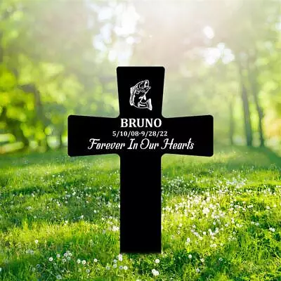 Fish Memorial Cross Personalized Fish Memorial Stake Fish Memorial Gift • $26.65