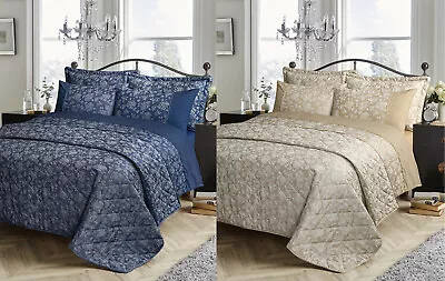 Kew Floral Jacquard Duvet Cover & Pillowcase / Bedspread Cotton Rich Bedding Set • £21.99