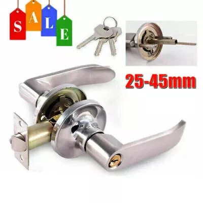 Entry Door Lever Lock Set Privacy Keyed Knobs Lockset Handle+3 Keys Satin Nicke • $13.57