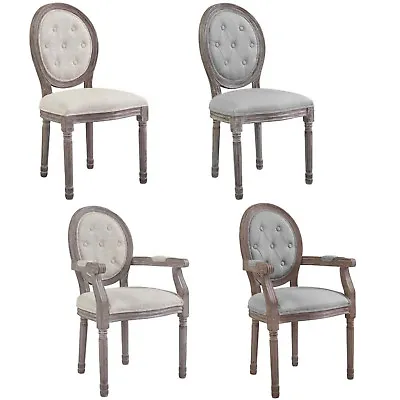 French Dining Chair Louis XVI Style Gray Beige Padded Button Tufted Arm Or Side • $122.95