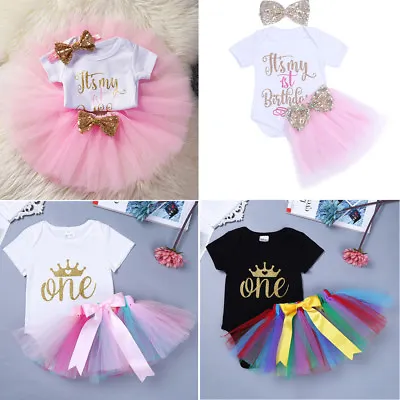 Baby Outfits Toddler Girls First 1st Birthday Party Top T-shirt+Tutu Dress Set • $17.59