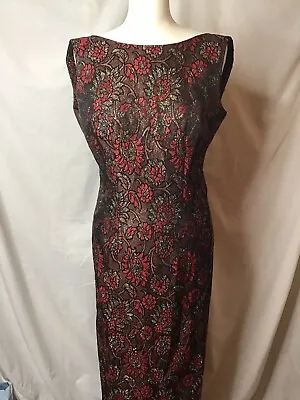 Handmade Vintage Red Sparkly Patterned Maxi Long Pencil Dress - Sz 10 • $12.42
