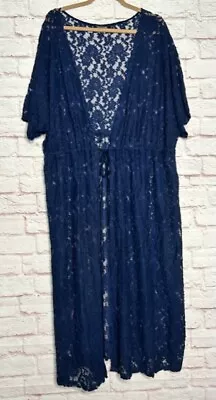 1X/2X/3X New Rich Navy Blue Lace Long Maxi Cardigan Sweater Duster Knit Kimono • $24.99