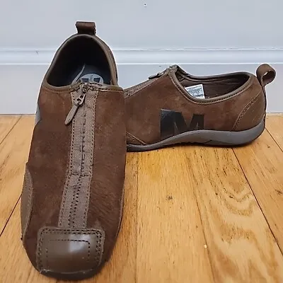 Merrell Barrado Zip Up Shoes Womens Size 6.5 Suede Dark Earth Brown • $19.99