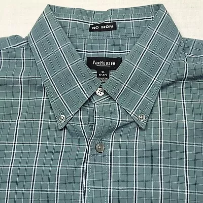 Van Heusen Mens Plaid Button Shirt Size XL Short Sleeve Turquoise / Teal • $9.50