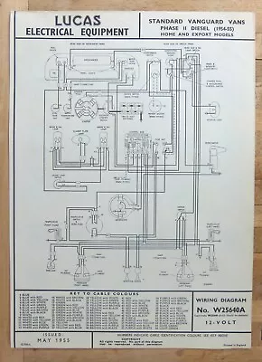 Original LUCAS Standard Vanguard Vans Diesel Wiring Diagram 1954-55 W25640A • $9.16