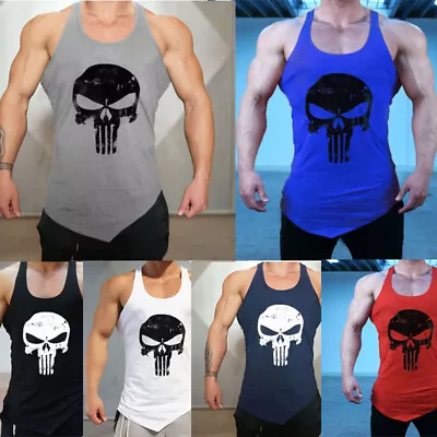 Men's Punisher Fitness GYM Tank Tops Cotton Budybuiling Stringer Singlets Veat • $16.52