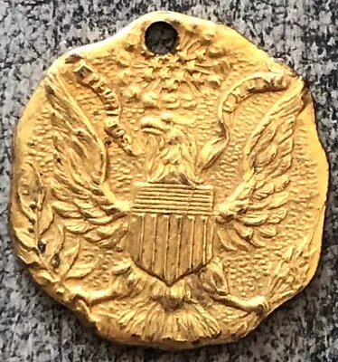 Vintage Maybe Gold Plated Brass Medal Coin Holed Eagles Wings US 5/8” Few Grams • $0.99