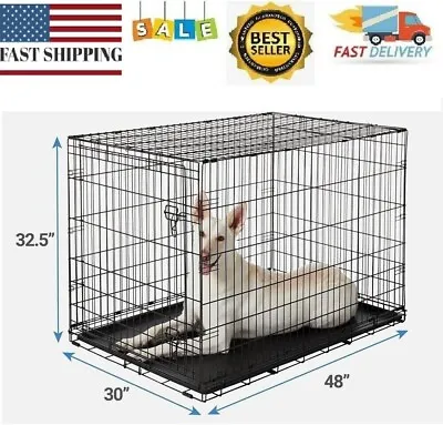 $79.97 • Buy Extra Large Dog Crate Kennel 48  Folding Pet Cage Metal Single Doors Tray XL XXL