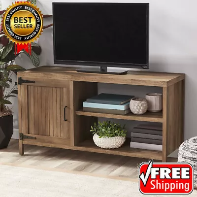 Farmhouse TV Stand Large Entertainment Units W/ Adjustable Shelf Oak Living Room • $96.90