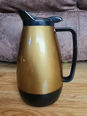 Thermo-Serv Coffee Carafe Insulated Gold Tone & Black Made In USA Retro Vintage • $19.99