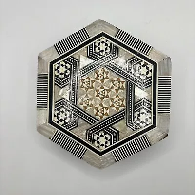 Vintage Mosaic Mother-of-Pearl Inlaid Hexagon Trinket Box • $20