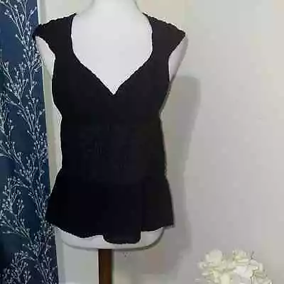 NEW Anthropologie | Anthro C. Keer Black Textured V-Neck Peplum Top Sz S • $29.99