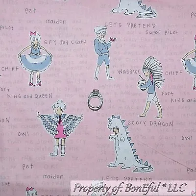 BonEful Fabric FQ Cotton Quilt VTG Pink White Gray Princess Girl Owl Dino Dragon • $3.33