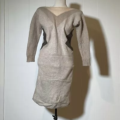 Vintage 80s Italy Mohair Wool Tight Sweater Dress Tiktiner 40 8 Beige • $25