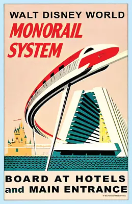 Monorail System Walt Disney World Contemporary Hotel Cinderella Castle Poster • $19.49