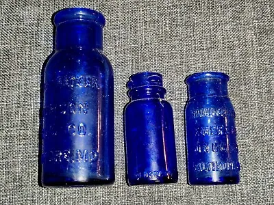 3 VTG Bromo-Seltzer Cobalt Blue Bottles Emerson Drug Co. Baltimore 2.5  & 4  #2 • $11.99