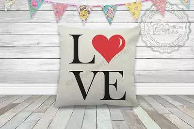 Love With Red Heart Cushion Love On Quality Textured Cream Linen Cushion • £14.99