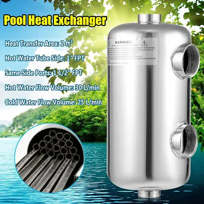 Tube Shell Pool Heat Exchanger For Spas Salt Water Pond Tubs 304 Stainless Steel • $75