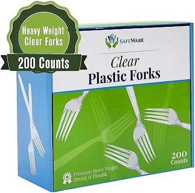 $20.99 • Buy 200 Clear Plastic Forks, Heavy Duty, Disposable Utensil Silverware For Party, 