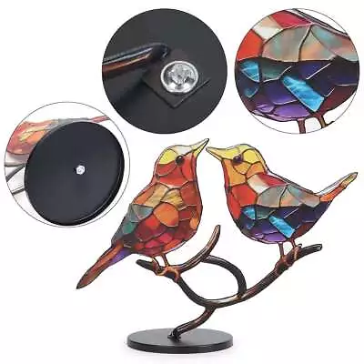 Stained Acrylic Birds On Branch Desktop Ornaments Metal Vivid Craft Desktop Deco • $8.82