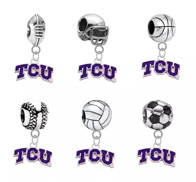 $19.99 • Buy TCU Horned Frogs 3D European Charm Bracelet Dangle Bead PICK YOUR SPORT