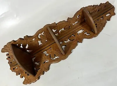 Vintage 23  MCM Leaf Carved Traditional Wood Folding Corner Figurine Wall Shelf • $39.99